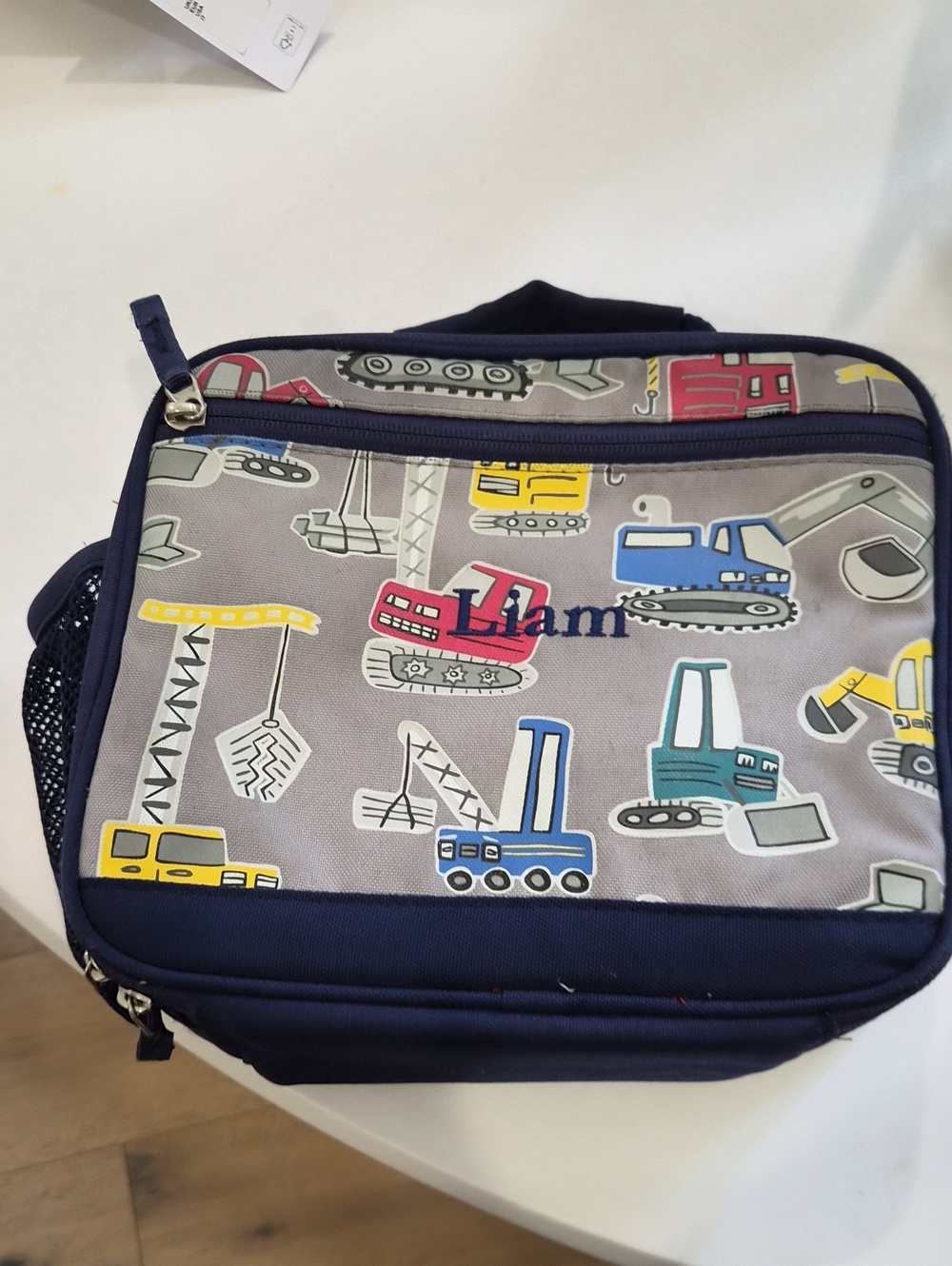 Pottery Barn Kids Navy Gray Construction Lunch Bag with Yellow & Blue Accents